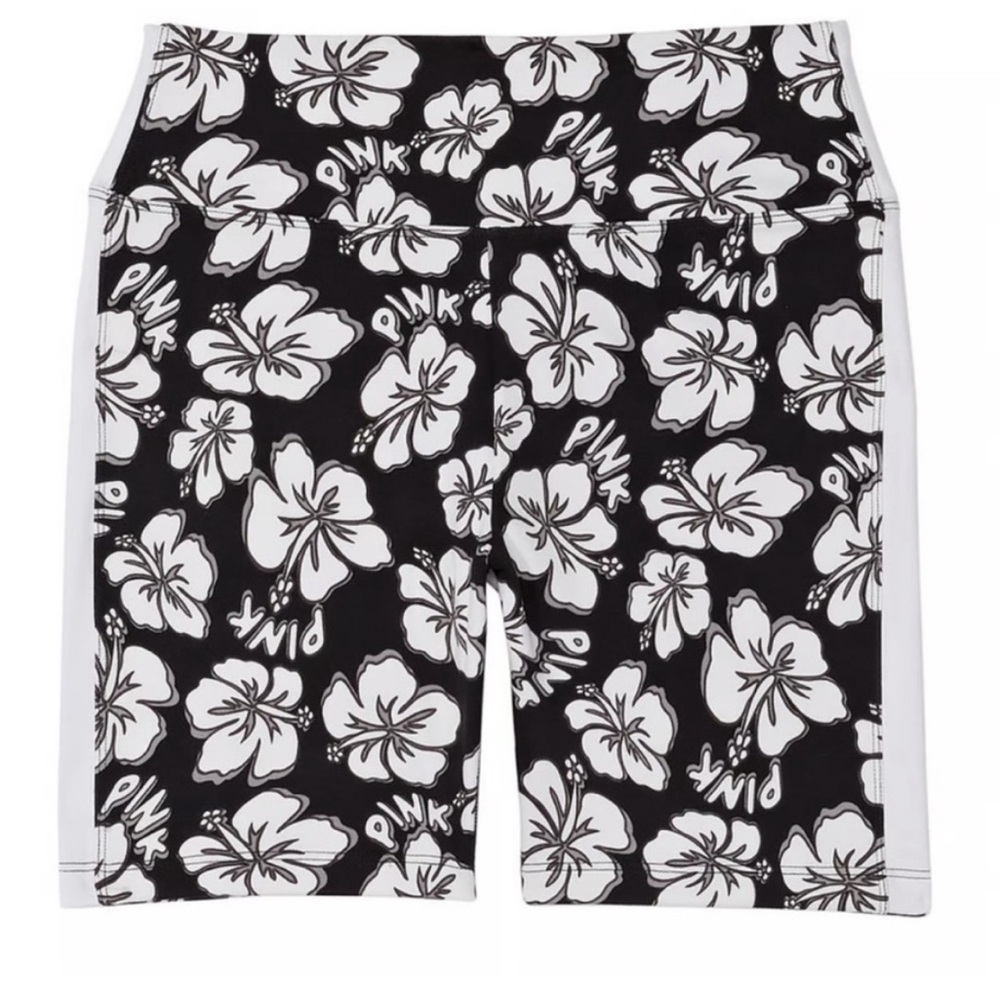 Victoria Secret PINK Active Black and White Floral Stretch Bike Shorts SZ M